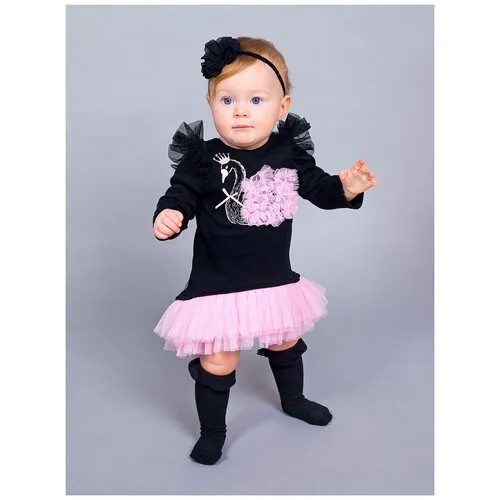 Платье Littlestar, хлопок, трикотаж, нарядное, размер 92, черный, розовый