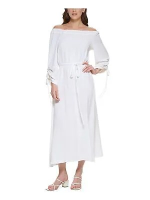 CALVIN KLEIN Женское белое платье макси с рукавом 3/4 на подкладке и расклешенном платье 6
