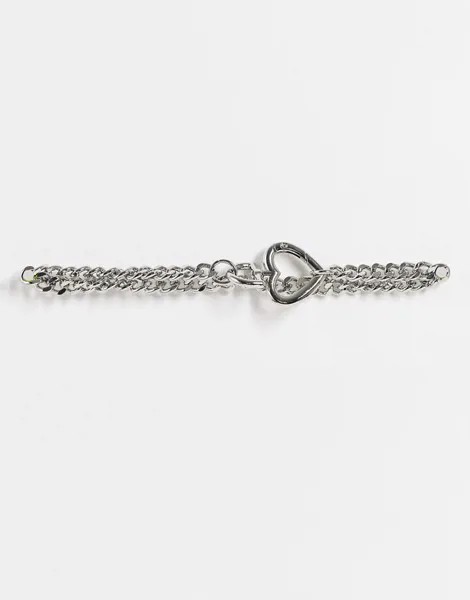 Серебристое ожерелье-цепочка с застежкой-сердечком Topshop-Серебристый
