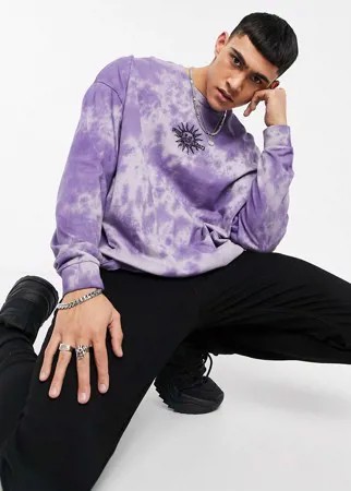 Фиолетовый oversized-лонгслив с выбеленным принтом тай-дай и вышивкой ASOS DESIGN-Фиолетовый цвет