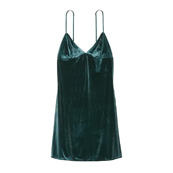 Платье-комбинация Victoria's Secret Velvet, темно-зеленый