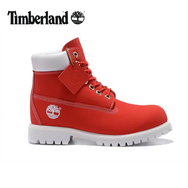 Классические мужские ботинки TIMBERLAND 10061 с красной вышивкой на весну/осень, мужские Модные однотонные кожаные ботильоны с высоким берцем