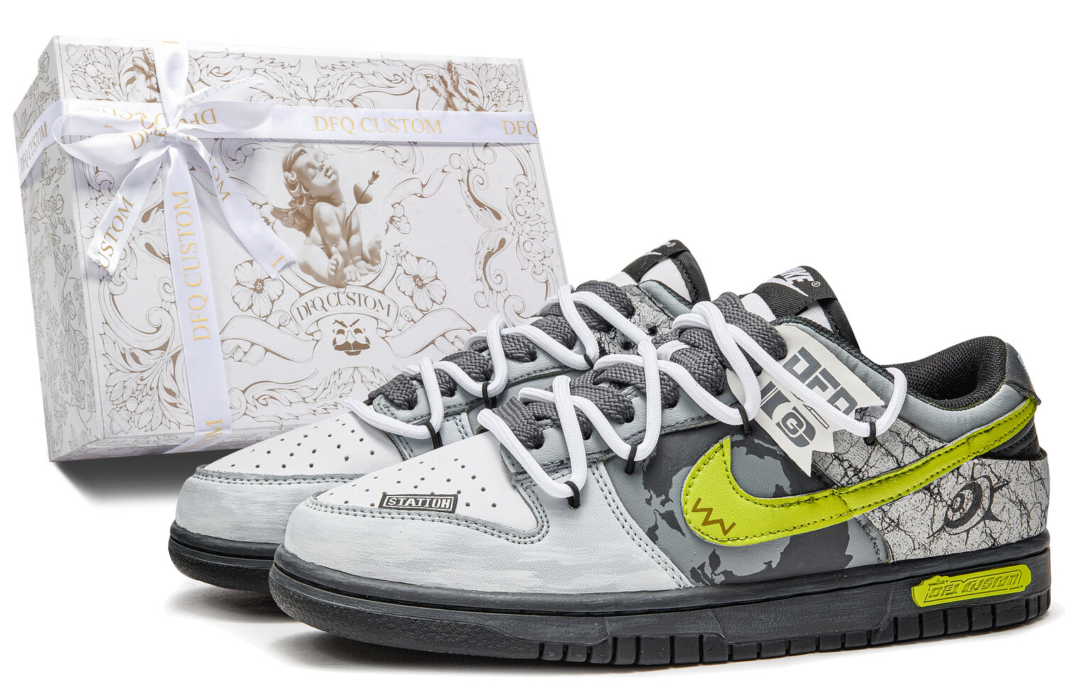 Кроссовки Nike Dunk Skateboarding Shoes Women's Low-top Grey/green, зеленый