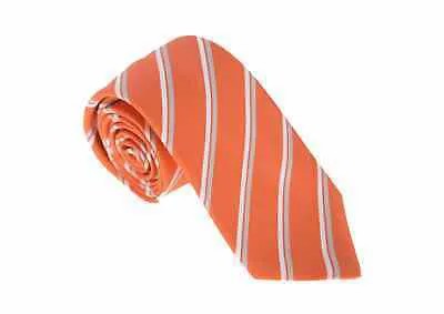 Kiton Napoli Мужской оранжевый серо-серо-кремовый полосатый шелковый галстук ручной работы в семь сложений