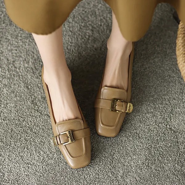 Новинка весны, женские лоферы Heihaian в стиле ретро, квадратные туфли с пряжкой, персиковые туфли, размеры 34-42