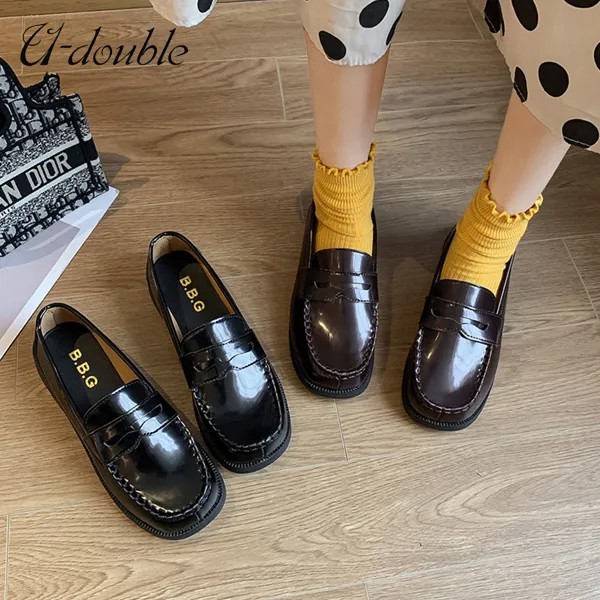 U-DOUBLE фирменные весенние женские туфли, японская Студенческая обувь в стиле Лолиты JK, повседневные туфли-лоферы на платформе, Туфли Мэри Дже...