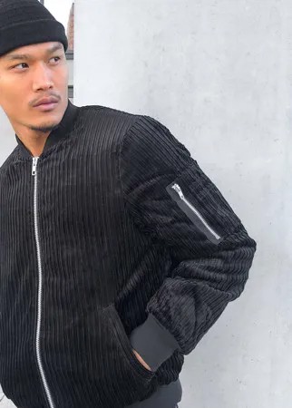 Черный бомбер в стиле oversized с карманом MA1 из вельвета в рубчик ASOS DESIGN