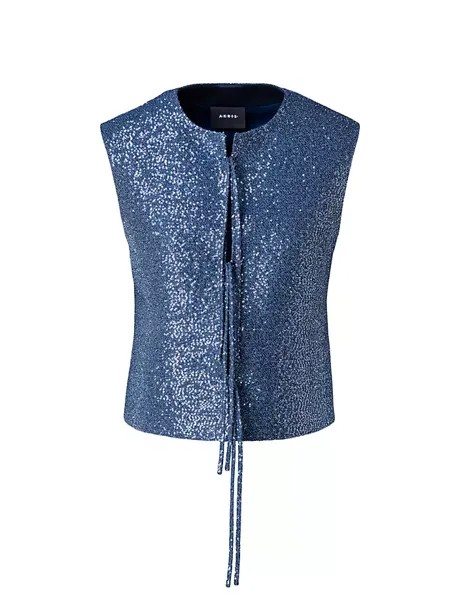 Жилет из смесовой шерсти с пайетками Akris, цвет denim
