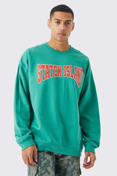 Толстовка оверсайз Varsity Staten Island boohooMAN, зеленый