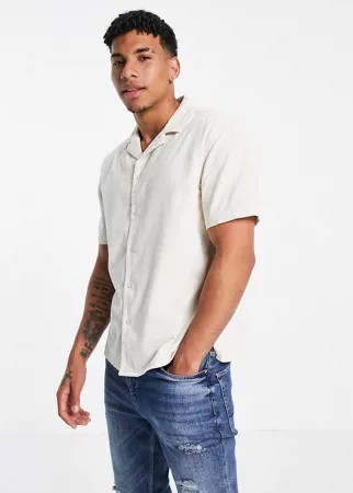 Серовато-белая вельветовая рубашка с короткими рукавами New Look-Белый