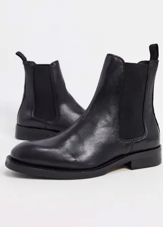 Черные кожаные ботинки челси Selected Femme-Черный цвет
