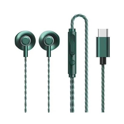 Наушники внутриканальные Remax RM-711a, Wired earphone, пластик, микрофон, кнопка ответа, регулятор громкости, кабель Type-C, цвет: зелёный