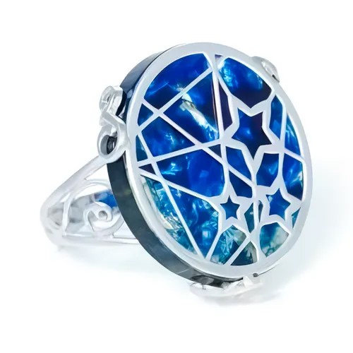 Кольцо Янтарная волна, серебро, 925 проба, серебрение, янтарь прессованный, размер 22, синий