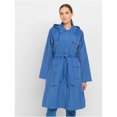 Куртка  Gerry Weber, демисезон/лето, удлиненная, силуэт свободный, карманы, капюшон, пояс/ремень, размер L, синий