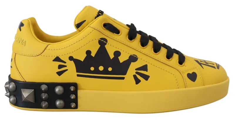 DOLCE - GABBANA Shoes Кожаные кроссовки Желтые повседневные мужские кроссовки King с шипами EU39/ US6