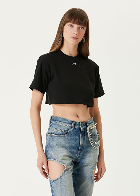 Укороченная футболка с логотипом Off-White, белый