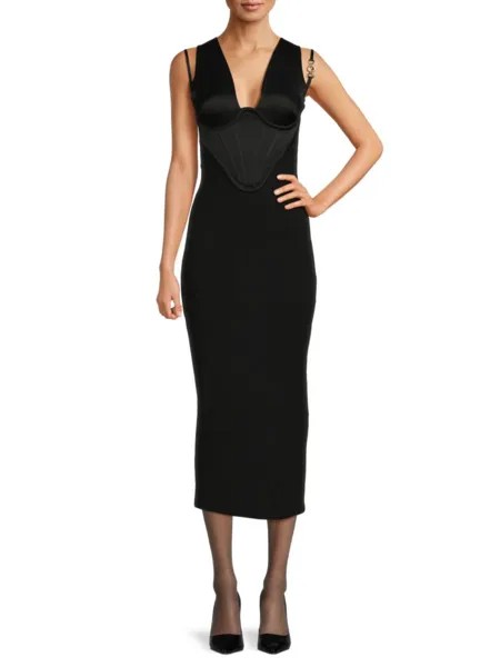 Платье миди с корсетом и лифом Enver Versace, черный