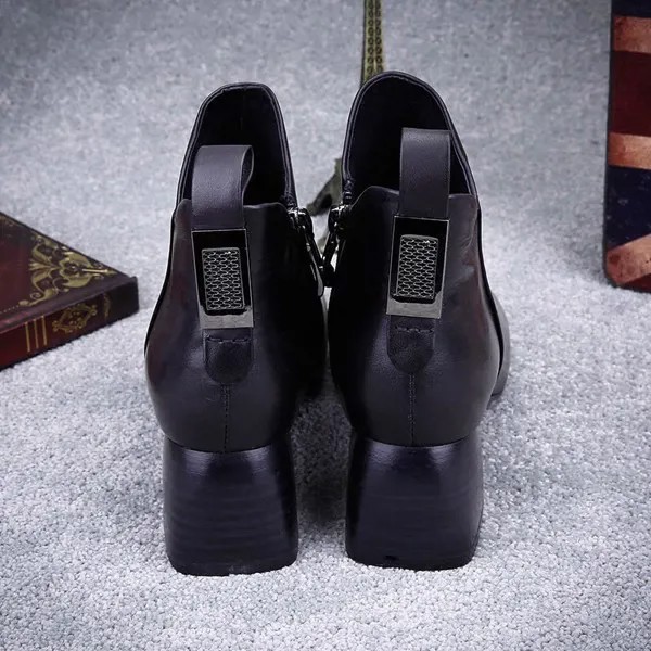 2020 г., женские офисные кожаные ботильоны на среднем квадратном каблуке защитная обувь в байкерском стиле с квадратным носком женские зимние...