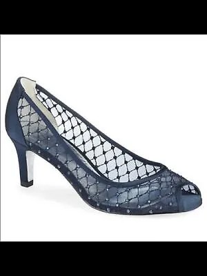 ADRIANNA PAPELL Женские темно-синие кожаные туфли-лодочки без шнуровки Jamie с открытым носком на маленьком каблуке, 9 м