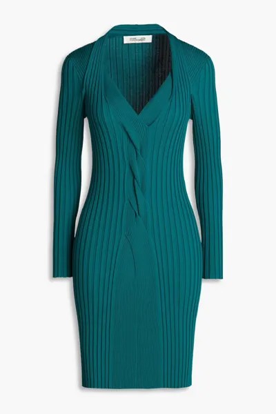 Платье ребристой вязки с закрученным передом Diane Von Furstenberg, изумруд