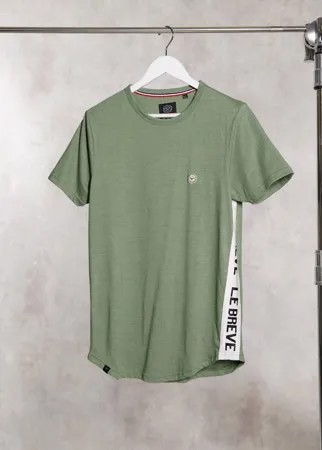 Меланжевая футболка для дома цвета хаки с декоративной лентой Le Breve-Зеленый