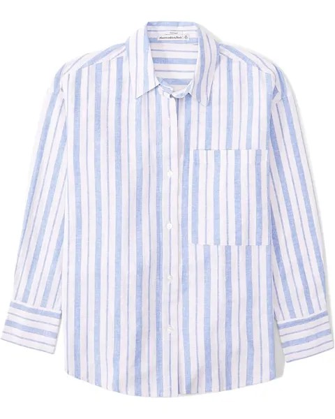 Рубашка Abercrombie & Fitch Oversized Linen Resort Shirt, цвет Blue/White Stripe