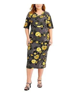CONNECTED APPAREL Женское серое вечернее платье миди с рукавом 3/4 Plus 24W