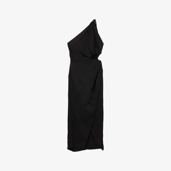 Асимметричное тканое платье миди Sandro, цвет noir / gris