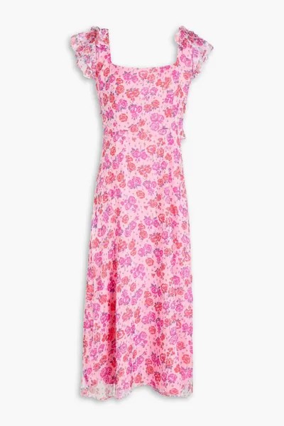Платье миди Kathryn из шелкового шифона с цветочным принтом Hvn, розовый