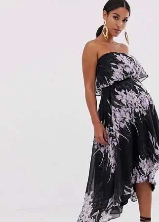 Платье бандо миди с линейным цветочным принтом ASOS DESIGN Maternity-Мульти