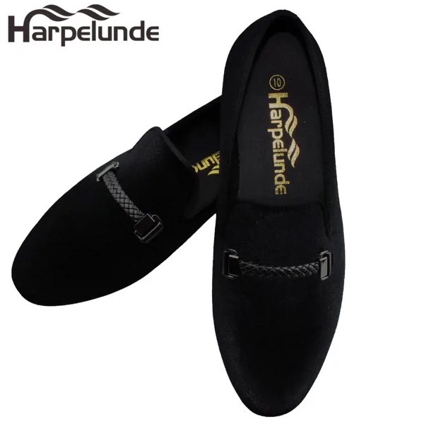 Формальные мужские туфли Harpelunde с пряжкой, черные бархатные лоферы, шлепанцы
