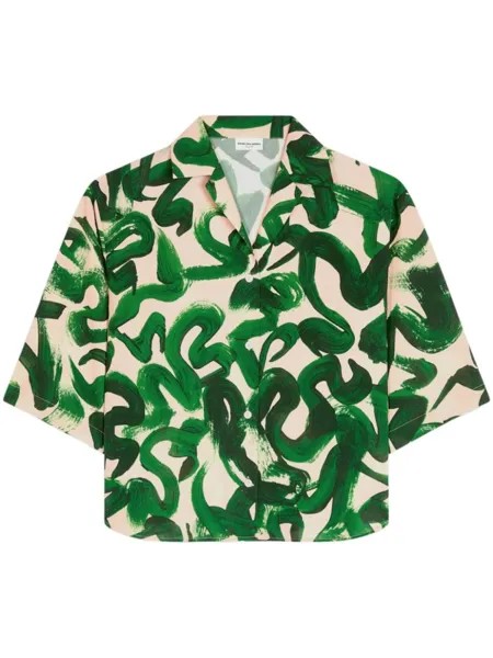 DRIES VAN NOTEN рубашка с абстрактным принтом и короткими рукавами, зеленый