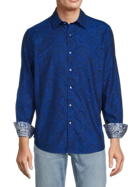 Жаккардовая рубашка на пуговицах Bayview с узором пейсли Robert Graham, темно-синий