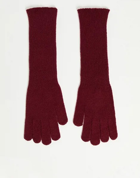 Длинные трикотажные перчатки бордового цвета ASOS DESIGN-Красный