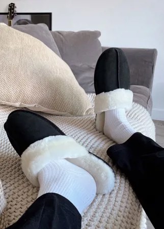 Черные слиперы из овчины премиум-класса ASOS DESIGN-Черный