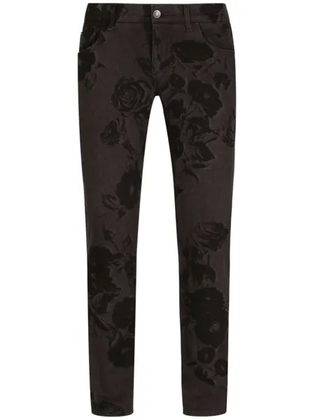 Dolce & Gabbana джинсы скинни с цветочным принтом, черный