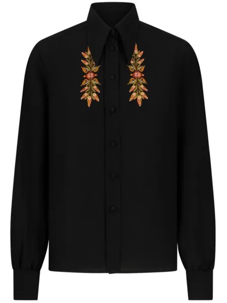 ETRO шелковая рубашка с вышивкой, черный
