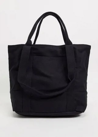 Большая черная сумка-тоут в стиле oversized из плотного органического хлопка с ручками для плеча ASOS DESIGN-Черный цвет