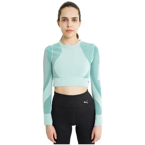 Беговой лонгслив PUMA Long Sleeve Fitted Training Tee, силуэт прилегающий, размер L, бирюзовый, голубой