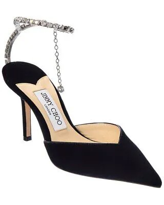 Jimmy Choo Saeda 85 Бархатные туфли женские черные 38