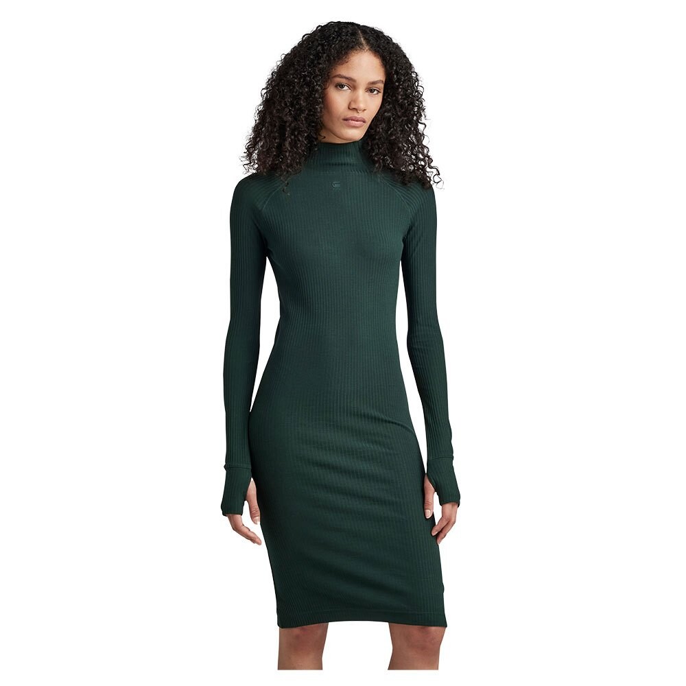 Платье с длинным рукавом G-Star Rib Slim, зеленый