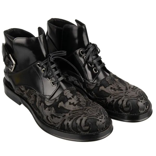 DOLCE - GABBANA Кожаные ботинки на шнуровке в стиле барокко, черные 41 UK 7 US 8 12909