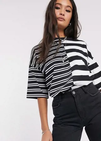 Свободная футболка с монохромными полосками ASOS DESIGN-Черный