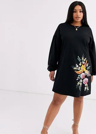 Трикотажное платье мини с вышивкой ASOS DESIGN Curve-Черный