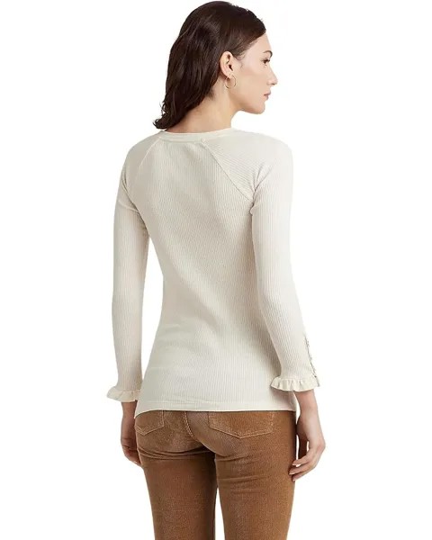 Топ LAUREN Ralph Lauren Button-Trim Cotton-Blend Knit Top, цвет Mascarpone Cream