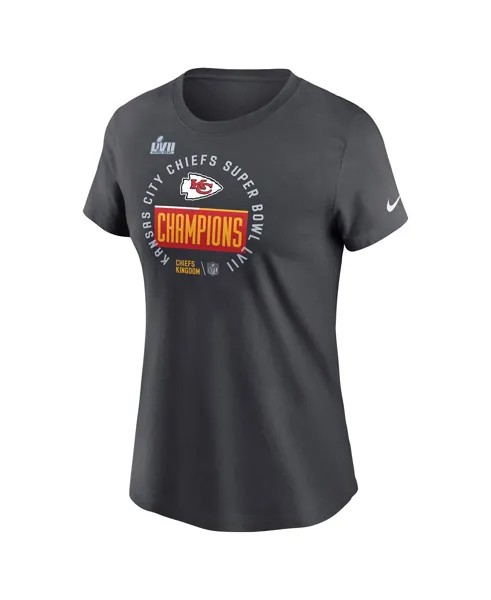 Женская футболка антрацитового цвета Kansas City Chiefs Super Bowl LVII Champions Locker Room Trophy Collection Nike