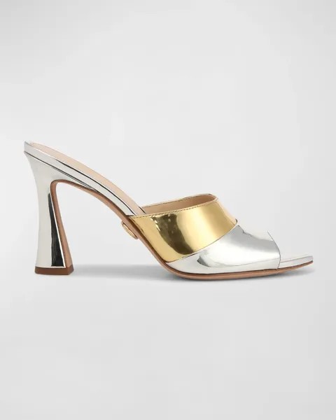 Двухцветные сандалии-мюли Thora с эффектом металлик Veronica Beard, цвет Gold/Silver Faux Leather