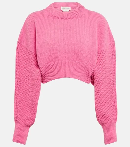 Укороченный шерстяной свитер оверсайз ALEXANDER MCQUEEN, розовый