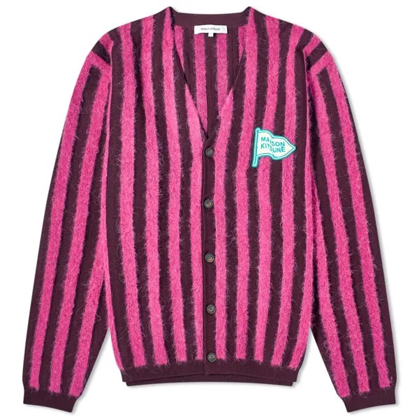 Кардиган Maison Kitsune Flag Logo Intarsia Stripe, цвет Fuchsia & Burgundy