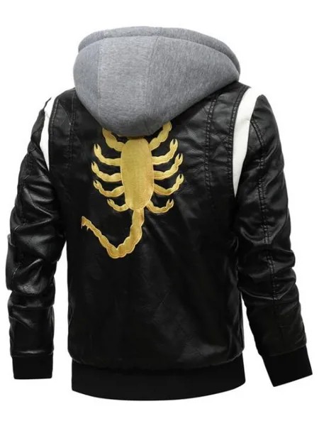 Кожаная куртка ЕС Размеры Для мужчин с отворотом кожаные пиджаки индивидуальный с изображением скорпиона вышивка съемные куртки с капюшоном